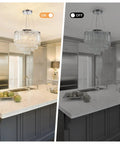 Five Light Crystal Chandelier Pendant Ceiling Light Fifteen Point Seven Inch Modern Glam in kitchen, on and off view