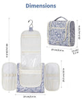 Hanging Toiletry Bag For Travel Makeup Organizer Unisex On The Go Large Capacity With 8 Mesh Pockets Blue Leaf Pattern