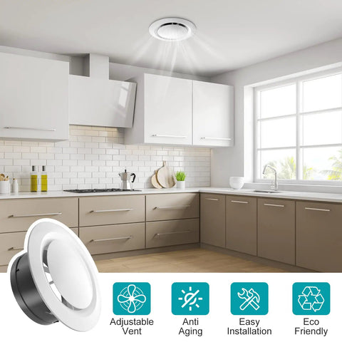 6 Inch Adjustable Round Soffit Vent Cover With ABS Plastic White Ceiling Vent For Living Room Attic Bathroom And Kitchen Opening Size 5.66 Inches Durable DIY Friendly Easy Install Home Ventilation Accessory