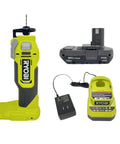 Heavy Duty 18V Cordless Oscillating Multi Tool Kit With Badass 28000 Rpm Motor, Built In Led Work Light, Lock On Switch, Takes Standard Bits, Includes Battery And Charger For Serious Diy Renovation And Woodworking showing tool body, battery, and charger setup.