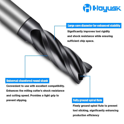 Carbide Square End Mill Four Flute Four Tooth Design Set One Eighth Inch AlTiBN Coated for alloy steels and hardened steel CNC use shown.
