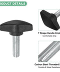 Front view of black plastic T handle with carbon steel M8x25mm thread, part of 4 Pack M8x25mm Tee Wing Knobs for woodworking machinery.