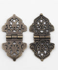 Antique Bronze Cabinet Hinges 24x54mm 2 Pack Decorative Wood Box Hinge With Hollow Flower Design