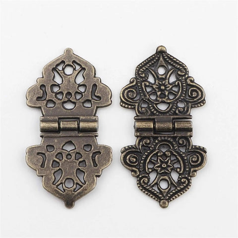Antique Bronze Cabinet Hinges 24x54mm 2 Pack Decorative Wood Box Hinge With Hollow Flower Design