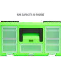 19 Inch Tool Box With Removable Tray And Beefy Handle, large green plastic tool box, multiple compartments, 40 lb capacity