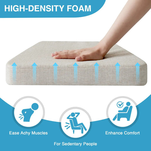 Set Of 4 Dining Chair Cushions Non Slip 17 By 16 Inch 2 Inch Thick With Ties D Shaped Beige Indoor Kitchen Chair Pads showing hand pressing foam