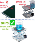 Heavy Duty 6X6 Inch Lab Scissor Jack Stand Adjustable Height 65-260mm Stainless Steel Platform with non-slip silicone pad.