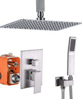 Brushed Nickel Ceiling Mount Shower System 10 Inch Overhead Rain Shower With Handheld Hose Brass Valve Stainless Trim All In One Bathroom Upgrade Dope