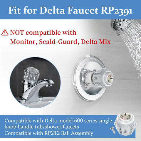 Single Shower Knob Replacement Kit for 600 Series Tub and Shower Faucets with Clear Acrylic Knob