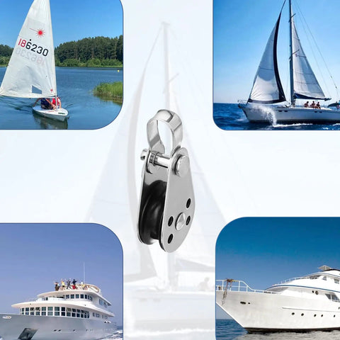 4 Pack Nylon Marine Pulleys With 316 Stainless Steel Bearings for sailboats, yachts and kayaks, collage image