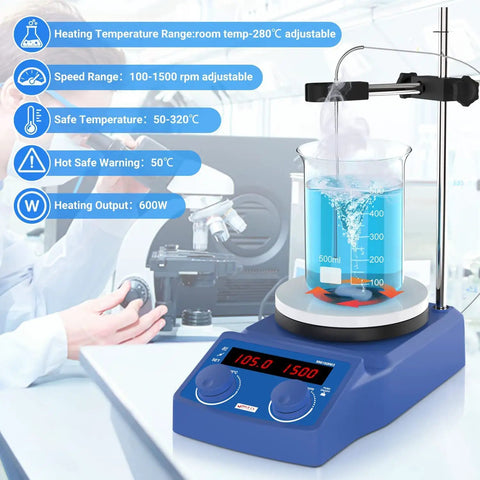 5 Inch Magnetic Stirrer Hot Plate With 0.5 C Temperature Accuracy, 600 W Heating Up To 536 F, 110 V, Max 5 L Stirring Capacity, Includes Temperature Probe Sensor And Stir Bar, Built For Real Lab Workhorse Performance