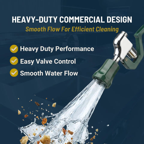 Royal Series Pre-Rinse Spray Head Valve For Efficient Cleaning, Ergonomic Grip, 1.15 GPM Flow, Green, in use