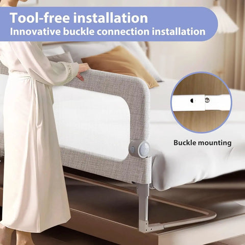 Extra Tall Toddler Bed Rail Guard For Kids, Adjustable Height, Foldable And Portable Bed Rail, Breathable Mesh, Tool-Free Installation