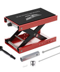 Soarshark 1100Lbs Aluminum Motorcycle Scissor Lift Jack With Reinforced Shaft Design For Heavy Duty Garage Use Red Steel Stand with tools