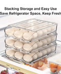 54 Egg Rolling Organizer for Refrigerator with 3 Layers, Clear Egg Storage Box with Lid, Large Capacity Egg Holder for Fridge