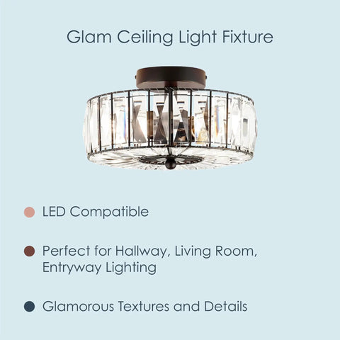 Glam Ceiling Light Fixture Semi Flush Mount In Oil Rubbed Bronze With Crystal Accents For Living Room Hallway And Entryway