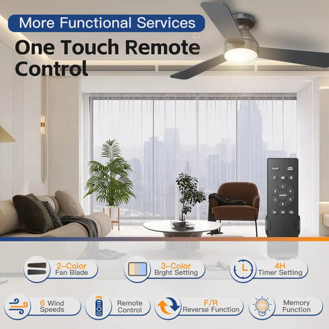 42 Inch Ceiling Fan With Light And Remote, Low Profile Flush Mount, 3 CCT LED, 6 Speed Quiet Motor, Black Finish For Bedroom And Living Room, No Sweat Install With Manual And Video Guide in modern living room with remote control