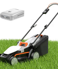 Cordless Electric Lawn Mower For Medium Lawns Up To 1300 Sq Ft With 13.2 Inch Cutting Width, 8 Gallon Grass Bag, Height Adjust From 1 To 2.5 Inches, Includes 4.0Ah Battery, Walk Behind Convenience, No Gas Needed on grass
