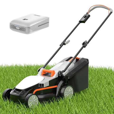 Cordless Electric Lawn Mower For Medium Lawns Up To 1300 Sq Ft With 13.2 Inch Cutting Width, 8 Gallon Grass Bag, Height Adjust From 1 To 2.5 Inches, Includes 4.0Ah Battery, Walk Behind Convenience, No Gas Needed on grass