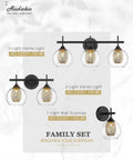 Black Wall Sconce Set Of 2 Dope Vanity Light Fixtures With Clear Glass Globes And Honeycomb Metal Shade For Rustic Farmhouse Bathroom Mirror Hallway And Bedroom Decor With Warm Ambient Glow showcasing a black 1-light wall sconce, 2-light and 3-light vanity lights.