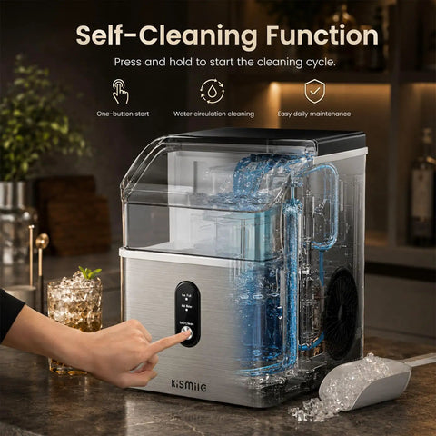 Top Tier Countertop Nugget Ice Maker Churns Out 35 Pounds Of Chewable Pebble Ice In Just Seven Minutes With Self Cleaning Design.