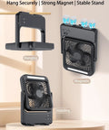 Ultra Slim 20000mAh Magnetic Cruise Approved Fan With Night Light displayed in hanging, magnetic, and standing positions
