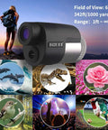 Dope Pocket 8x25 Monocular For Adults And Kids with images of outdoor activities and sports events in background.