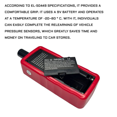 Ford TPMS Relearn Tool for 60 Plus Vehicles Easy Plug In Reset and Activation Device for F Series Trucks Fusion Edge Ranger Transit Explorer Bronco Mustang Hybrid MKZ and More, red plastic body with 9V battery slot