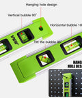 Heavy Duty Nine Inch Torpedo Level With Mighty Magnet Strip And Triple Clear Vials Delivering Spot On 45 90 180 Degree Reads showing vertical and horizontal bubbles.
