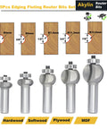 5 Piece Edging Fluting Router Bit Set With 1/2 Inch Shank, Concave Sunk Bead Radii R4mm R5mm R11.3mm R13.6mm, various wood profiles