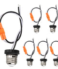 Six Pack E26 Light Socket Adapter Pigtail for LED Ceiling Downlights with 18 AWG wire, orange connectors, and screw-in socket