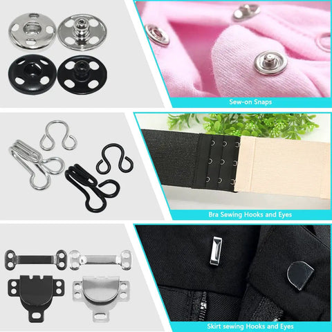 Must Have 100 Pairs Hook And Eye Set With Skirt And Bra Hooks And Eyes And Sew On Snaps In 3 Styles Silver And Black