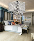 Chrome Finish 4 Light Round Drum Crystal Chandelier With Adjustable Cable Up To 80cm in bedroom setting