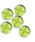 Five 32mm Circular Bullseye Bubble Levels, High Precision Round Spirit Vials with clear black scale for easy calibration.