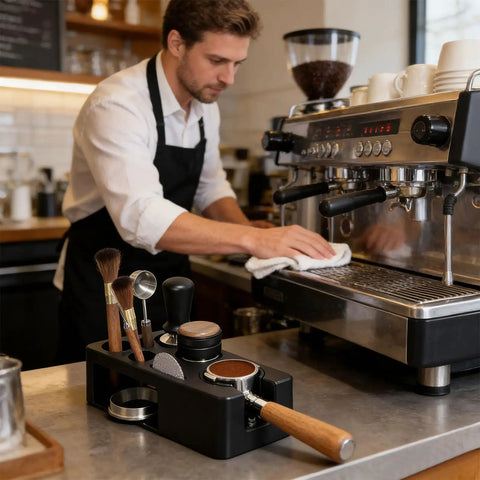 Solid Coffee Tamper Holder Built From Shock Absorbent Abs Material For No Fuss Daily Brewing Portable Countertop Tamping Station with espresso gear.