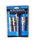 4 Piece Glow Plug Socket Set With Three Eighths Inch Drive T Bar For Quick No Hassle Removal Of Broken Glow Plugs Includes 8mm 10mm 12mm Sockets With Universal Joint Ideal Automotive Glow Plug Replacement Tool in packaging