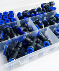 Huge 51 Piece Pneumatic Connector Kit With Quick Push Fit Fittings For 6mm OD Tubing That Lets You Connect Instantly No Tools Needed And Ensure Sealing Is Tight For All Your Air Line Projects, assorted fittings in organizer