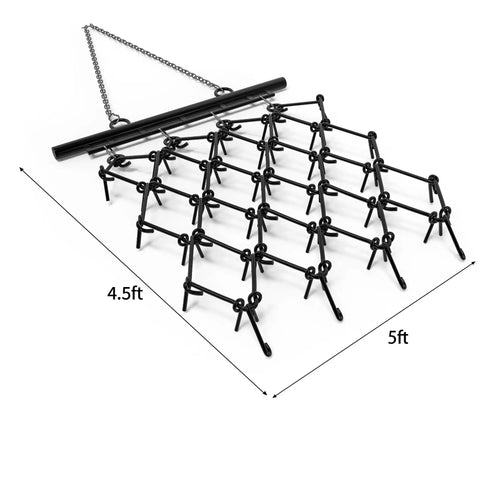 Chain Drag Harrow For ATV And UTV, 5 Foot Wide By 4.5 Foot Long With Half Inch Tines, displayed with dimensions on white