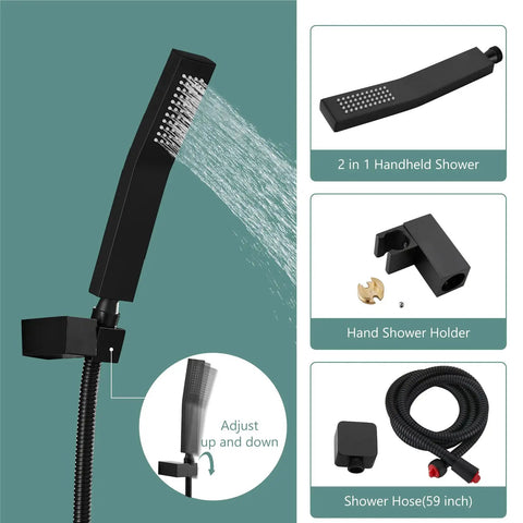 Matte Black 6 Inch Rainfall Shower System With High Pressure Luxury Rain Mixer Handheld Sprayer Wall Mounted Shower Fixture Rough In Valve Body And Trim Included Durable Premium Shower Kit For Spa Like Home