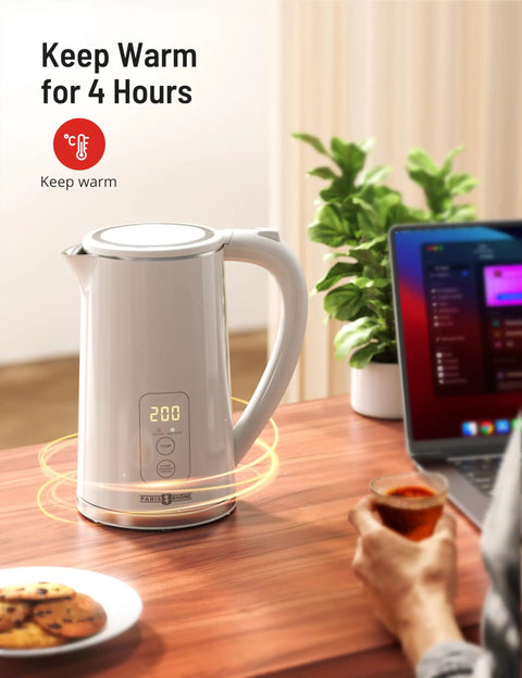 1.7L Large Kettle With Temperature Control And LED Screen Quick Heat For Tea And Coffee 6 Presets 4 Hour Keep Warm