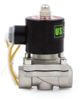 Solenoid valve, 1/2-inch stainless steel body with black coil, 110VAC normally closed for air and water - US brand, side view