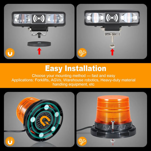 Heavy Duty Forklift Radar Safety Beacon With Bright Led Strobe Lights And Top Notch Red Zone Warning System Plus Sharp Voice Alert To Keep The Yard Fully Secured