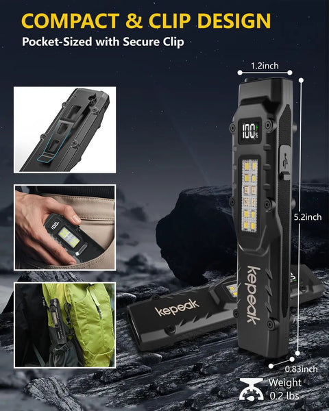 Compact EDC Flashlight With USB C Rechargeable Battery Flat Pocket Design Clip On For Easy Carry Super Bright LED 8 Lighting Modes