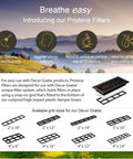 Presentation of Pristene Filters with grid sizes, including 4 Pack Black Air Filter Retainers For Floor Registers 4 Inch By 10 Inch.