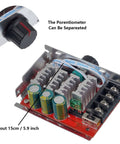 Top view of 7 to 70V PWM DC Motor Speed Controller 30A with onboard stop and brake switch, featuring adjustable potentiometer.