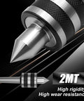 2MT Morse Taper Live Center 60 Degree with triple bearing for lathe and CNC work, maximum 5000 RPM, tool steel, 63 HRC, side view