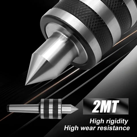 2MT Morse Taper Live Center 60 Degree with triple bearing for lathe and CNC work, maximum 5000 RPM, tool steel, 63 HRC, side view