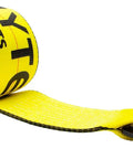 Rolled yellow strap from Ten Pack 4 Inch Winch Straps 30 Foot Yellow Heavy Duty Tie Downs with flat hook for flatbed trucks 6670 Lbs WLL