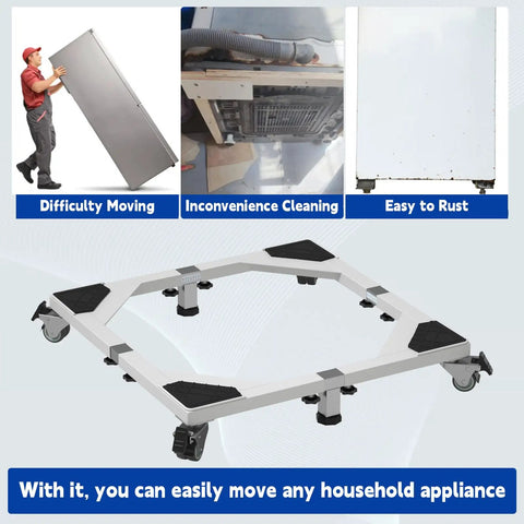 Beefy Heavy-Duty All Steel Fridge Stand With Wheels Mobile Base multi-function dolly for large appliances, white.