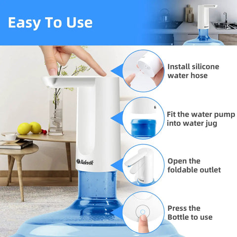 Portable 5 Gallon Water Dispenser Pump With USB Rechargeable Battery, Automatic Foldable Water Pump For Camping And Kitchen setup